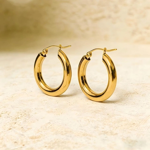 Pendientes De Aro Gruesos Para Mujer Acero Inoxidable Chapado En Oro De 18K Tubo Redondo Grueso Minimalista Pulido Espejo Estilo Ins