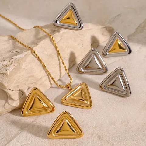 Collana a Triangolo in Acciaio Inossidabile Orecchini a Bottone Oro Argento Gioielli Minimalisti per Donna Accessori