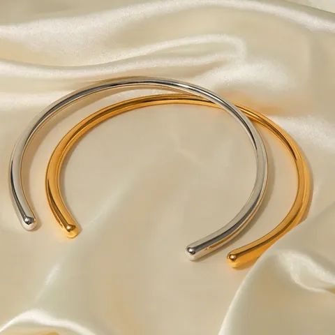 Minimalist Open Choker Necklace High Polish Smooth Surface 18K Gold Plated Stainless Steel Geometric Rigid Neck Ring Women