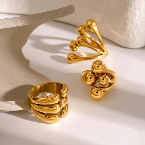 18 Karaat Vergulde Roestvrijstalen Verstelbare Ringen Dames Vloeibaar Metaal Onregelmatige Lava Waterdruppel Moderne Minimalistische Sieraden