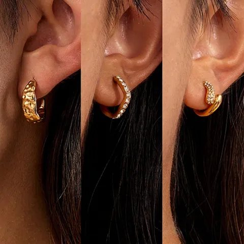 Orecchini A Cerchio In Oro Martellato Acciaio Inossidabile Zircone A Forma Di C Gioielli Di Moda Per Donne