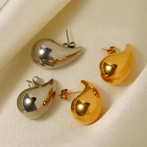 Pendientes De Gota De Agua Gruesos Acero Inoxidable Chapado En Oro De 18K Pulido Minimalista Para Mujer