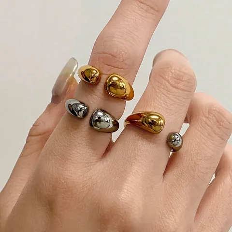 Minimalist Geometric Open Ring Stainless Steel Two Tone Gold Silver High Polish Fashion Jewelry For Women