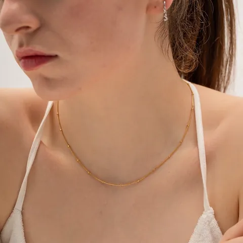 Collar Minimalista De Acero Inoxidable Para Mujer Elegante Cadena De Serpiente Bañada En Oro Con Cuentas Redondas