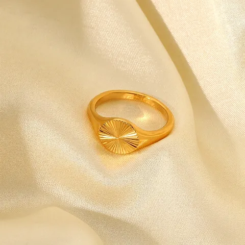 18K Vergoldet Edelstahl Sonnenstrahl Siegelring Für Damen Minimalistisch Geometrisch Stapelbar Fingerring Mode Schmuck