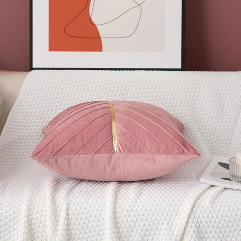 Modernes Luxus Holland Samt Dekokissen Bezug Plissiertes Zierkissen Mit Goldenem Band Für Sofa Wohnzimmer Deko