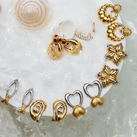 Orecchini A Lobo In Acciaio Inossidabile Tema Oceano Conchiglia Stella Marina Granchio Oro Argento Gioielli Per Donna