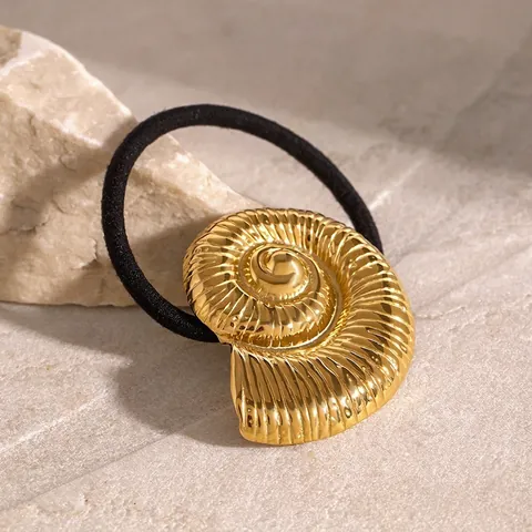 Stainless Steel Sea Shell Hair Ties Gold Nautilus Spiral Shell Ponytail Holder Elastic Hair Bands Waterproof Minimalist Accessories Women