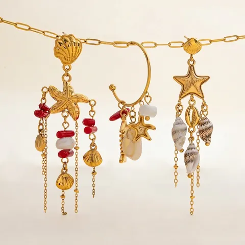 Roestvrijstalen Oceaan Kwastje Hangende Oorbellen Met Natuurlijke Schelp Zeester Voor Dames Strand Boho Stijl