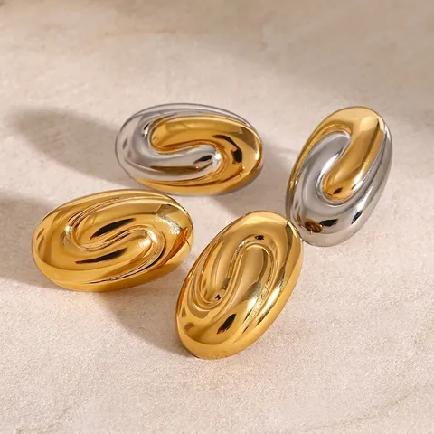 Pendientes Geométricos Acero Inoxidable Espiral Ovalada Vórtice Oro Plata Bicolor Pulido Hipoalergénico Joyería Mujeres