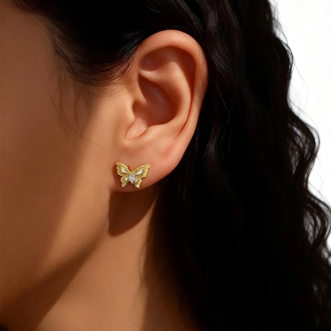 Butterfly Stud Earrings 925 Sterling Silver Marquise Zircon Elegant Insect Animal Ear Jewelry For Women