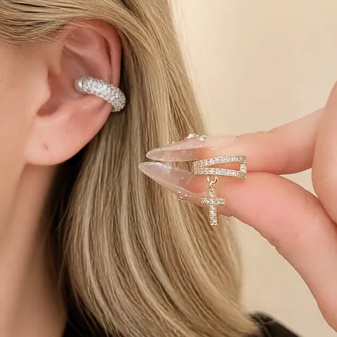 Copper Zirconia Star Cross Ear Cuffs Non-Pierced Clip-on Earrings For Women Personalized Trendy Tiny Ear Bone Clips Jewelry