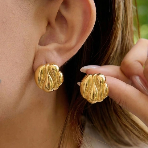 Irregular Round Stud Earrings 304 Stainless Steel 18K Gold Plated Geometric Texture Waterproof Minimalist Women