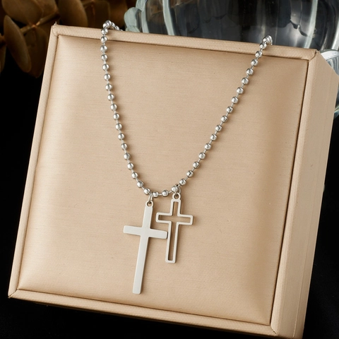 Pendant Necklace 304 Stainless Steel Gold Plated Double Cross Solid Hollow Individual Trendy Neck Chain For Women Jewelry Gift