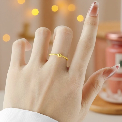 Elegant Titanium Steel Twisted Rope Ring For Women Minimalist 18K Gold Plated Band Ring With Metal Bead Fashion Versatile Finger Ring Jewelry