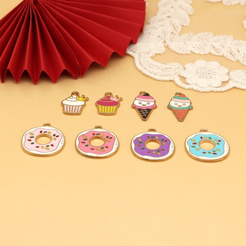 DIY Jewelry Accessories Cartoon Dessert Charms Zinc Alloy Oil Drip Cupcake Ice Cream Donut Pendants For Keychain Making