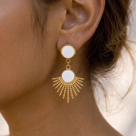 French Retro Natural Shell Sunburst Drop Earrings 304 Stainless Steel PVD Gold Plated Bohemian Jewelry For Women