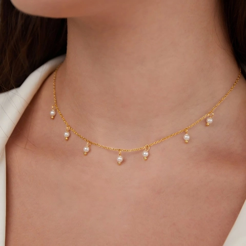 Collana Künstliche Perle Minimalista Acciaio Inossidabile Placcato Oro 18K Catena Künstliche Perle Conchiglia Gioielli Donna Elegante Accessorio Versatile