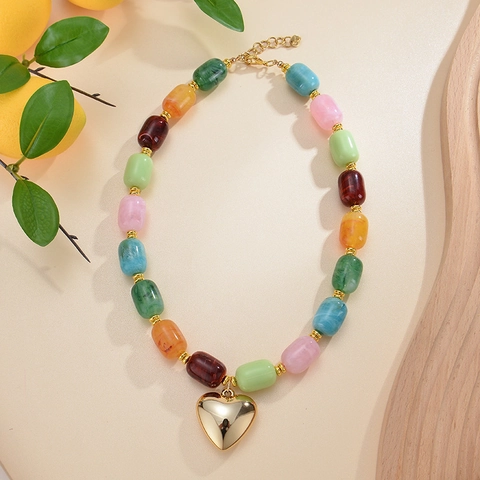 Collana di Perle Acriliche Esagerate Ciondolo a Cuore Bohemian Chunky Chain Collana per Gioielli da Donna Accessori Quotidiani