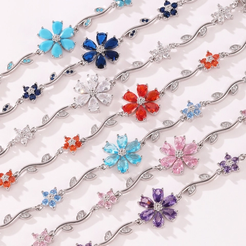 Flower Branch Leaf Bracelet Copper Gold Plated Zircon Inlay Versatile Elegant Jewelry For Women Floral Petal Design
