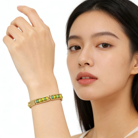 Geometric Rectangular Frame Bracelet 18K Gold Plated Stainless Steel Colorful Beads Boho Jewelry For Women Fashionable