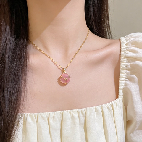 Minimalistische Katzenaugenstein Anhänger Halskette Edelstahl Vergoldet Kupferrahmen Schmuck Für Damen