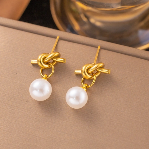 304 Edelstahl Ohrringe Für Damen Gold Silber Plattiert Herz Blume Kirsche Schleife Muschel Künstliche Perle Zirkonia Hängeohrringe Minimalistischer Nischen Schmuck