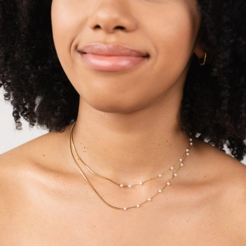 Double Layer Necklace 18K Gold Plated Stainless Steel Faux Artificial Pearl Waterproof Hypoallergenic Vintage Elegant Jewelry For Women