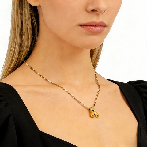 Collar Con Colgante De Letra Inicial Burbuja Estilo Globo 3D Acero Inoxidable Chapado En Oro 18K Joyería Pulida Para Mujer
