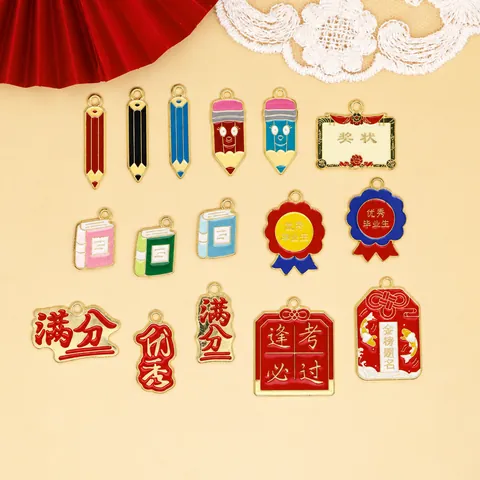 Zinc Alloy Enamel Pencil Book Certificate Charms Graduation Season DIY Jewelry Making Accessories Keychain Bookmark Pendant