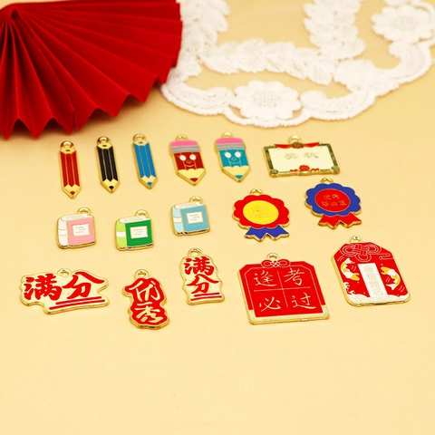 Zinc Alloy Enamel Pencil Book Certificate Charms Graduation Season DIY Jewelry Making Accessories Keychain Bookmark Pendant