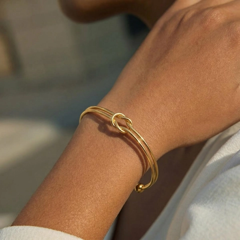 Geknoopte Open Armband Roestvrij Staal 18K Verguld Minimalistisch Verstelbaar Waterdicht Anti-Allergisch Voor Dames