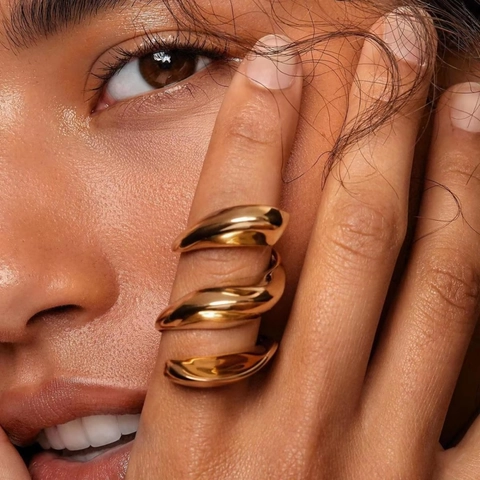 Minimalist Spiral Stainless Steel Ring 18K Gold Plated Geometric Statement Jewelry For Women Future Style Swirl