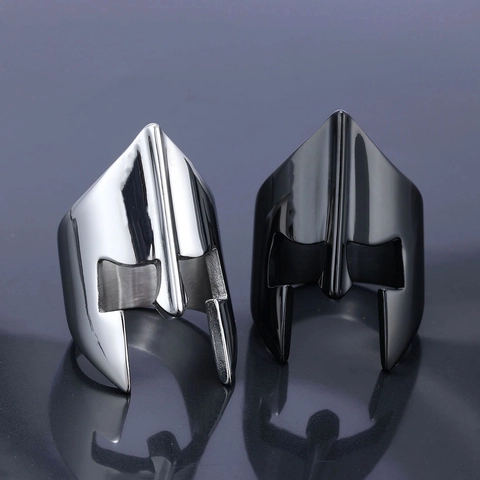 Anello Maschera Casco Guerriero Spartano Da Uomo Acciaio Inossidabile Vintage Punk Gothic Gladiatore Gioielli Argento Nero