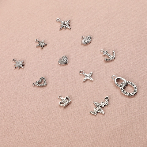 Edelstahl Strass Anhänger Charms Für DIY Schmuckherstellung Minimalistische Herz Stern Anker Böses Auge Krone Charms Zubehör Für Damen