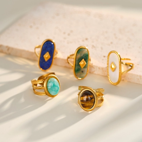 Anello in Acciaio Inossidabile Stile Corte Vintage Francese Aperto Regolabile Impermeabile Anti Sbiadimento Anello Ovale Geometrico Gioielli di Moda per Donna Regalo
