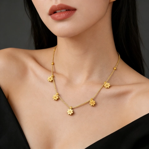 Collana Fiore Di Margherita Acciaio Al Titanio Placcato Oro Pendenti Floreali Gioielli Eleganti Per Donna