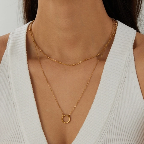 Luxuriöse 304 Edelstahl Mehrlagige Anhänger Halskette Vergoldet Herz Kreuz Wassertropfen Strass Mehrschichtiger Schmuck für Damen