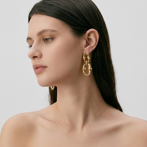 Vintage Irregular Geometric Stainless Steel Hoop Earrings With Bamboo Texture Resin Inlay Waterproof Hypoallergenic 18K Gold Plated Jewelry For Women