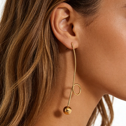 Stainless Steel Geometric Drop Earrings PVD Gold Plated Ball Detail Minimalist Dangle Earrings For Women Daily Jewelry Gift