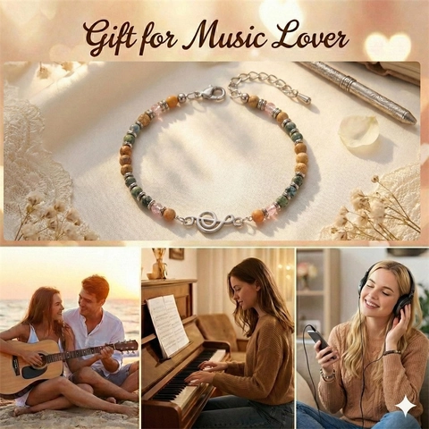 Music Teacher Gift Beaded Bracelet Treble Clef Pendant African Turquoise Crystal Stones Adjustable Charm Bracelet Women Jewelry