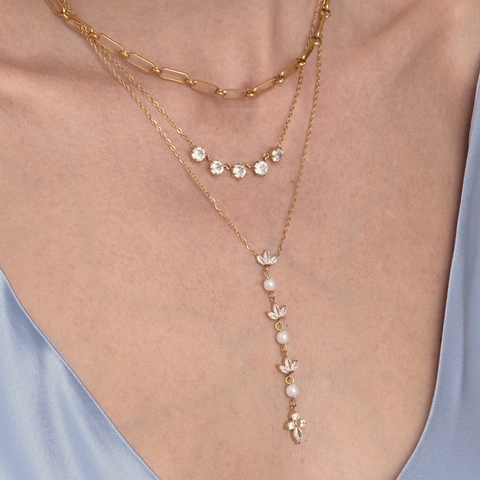 Edelstahl Künstliche Perle Strass Anhänger Halskette Für Damen Elegante Vergoldeter Schmuck Geschenk