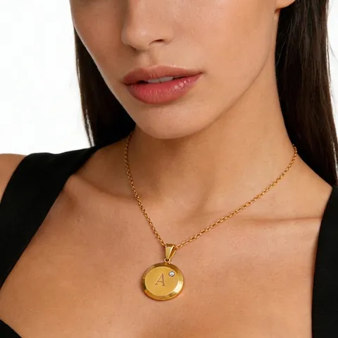 Letter Pendant Necklace 18K Gold Plated Stainless Steel With Rhinestone Zircon Minimalist Jewelry For Women