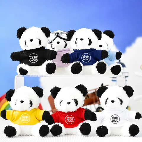 Cute Panda Plush Keychain Stuffed Animal Bag Pendant Wearing Colorful T-Shirt Soft Small Doll For Kids Gift Accessory