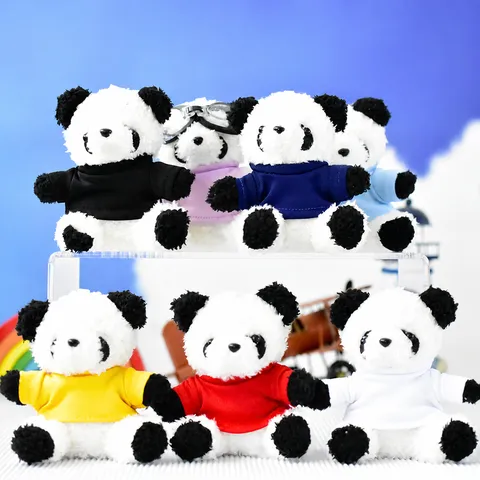 Cute Panda Plush Keychain Stuffed Animal Bag Pendant Wearing Colorful T-Shirt Soft Small Doll For Kids Gift Accessory