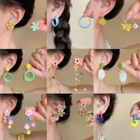 Flower Stud Earrings With 925 Sterling Silver Earring Post Copper Colorful Resin Sweet Fresh Summer Jewelry For Women
