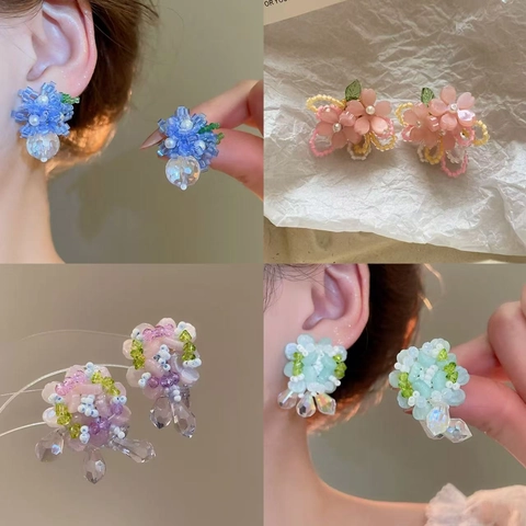Flower Stud Earrings With 925 Sterling Silver Earring Post Copper Colorful Resin Sweet Fresh Summer Jewelry For Women
