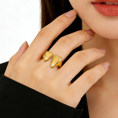 Heart Shaped Irregular Open Ring Stainless Steel 18K Gold Plated Minimalist Adjustable Jewelry For Women