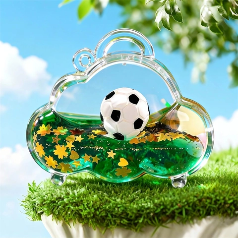 Portachiavi Liquido Sabbie Mobili Calcio Fluttuante Acrilico Ciondolo Borsa Glitter Stella Cuore Regalo Tifoso