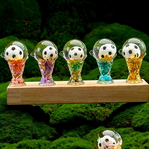 Porte-Clés Sablier Trophée Football Acrylique Liquide Miniature Ballon De Foot Paillettes Étoile Anneau De Clé Souvenir Sport
